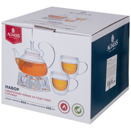 НАБОР ЧАЙНИК 600МЛ НА ПОДСТАВКЕ И 2 КРУЖКИ 250МЛ - Agness фото 2