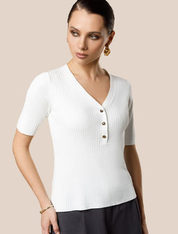 Джемпер Vilatte из вискозы с нейлоном V-вырез белый  фото 6