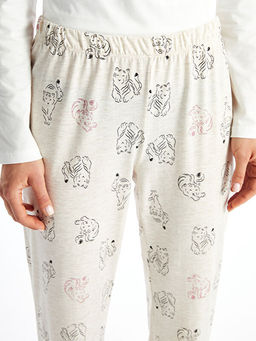 Beli Lastikli Bask?l? Kad?n Pijama Alt