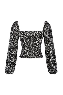 Trendyolmilla Siyah Cicek Desenli Fitted/Vucuda Oturan Kare Yaka Burumcuk/Dokulu Orme Bluz TWOAW22BZ0254 фото 8