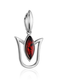 Нежный кулон Тюльпан с янтарём коньячного цвета