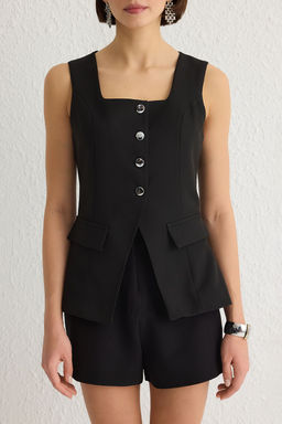 TRENDYOLMILLA Beyaz Fitted Kare Yaka Kal?n Ask?l? Dokuma Yelek TWOSS25YE00026  фото 3