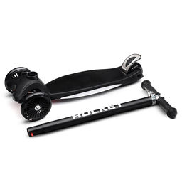 Самокат 3-х колесный ROCKET,колеса PU со светом, ABEC 7, черный