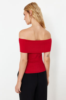 K?rm?z? Premium Iplik/Ozel Iplik Carmen Yaka Triko Ince Bluz TWOSS24BZ00511