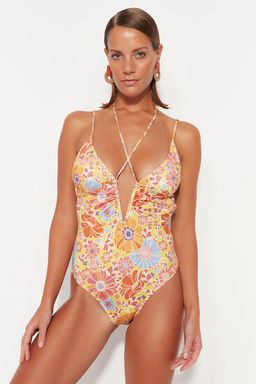 Cicek Desenli Derin Dekolteli S?rt Dekolteli Normal Paca Mayo TBESS23MA00127