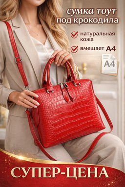 Женская кожаная сумка тоут под крокодила 1891-220 БриджРед
