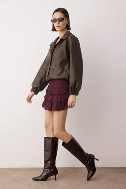 Kahverengi Super Mini Orme Sortlu Astarl? Dantel Party Etek TPRAW26ET00015 - Trendyolmilla фото 6