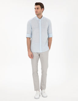 A__k Mavi Keten G_r_n_ml_ Slim Fit Uzun Kollu G_mlek - Pierre cardin фото 4