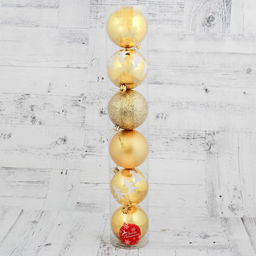 Ёлочные игрушки Ёлочки ассорти, шары новогодние, d=8 см, набор 6 шт., золотистый - Зимнее волшебство фото 2