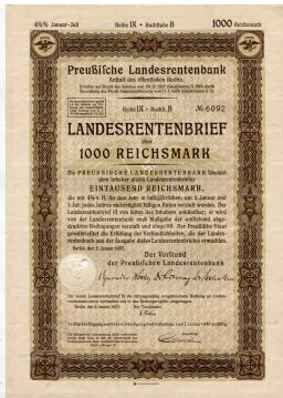 Облигация 4,5% 1000 рейхсмарок 1937 года Германия