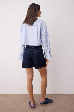 TRENDYOLMILLA Beyaz Yuksek Bel City Boy Denim Sort TWOSS25SR00172 фото 12