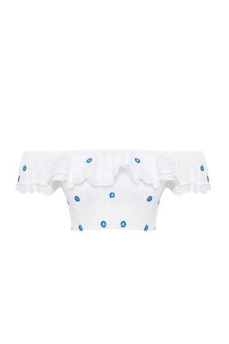 Beyaz F?rf?r Detayl? Brode Kumas Crop Dokuma Bluz TWOSS25BZ00154 - Trendyolmilla фото 7