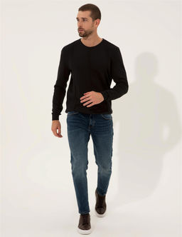 Siyah Slim Fit Bisiklet Yaka Triko Kazak