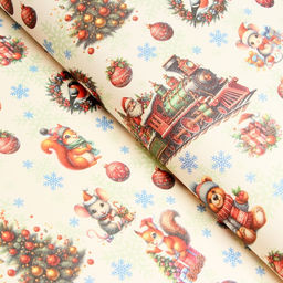 Цена за 3 шт. Бумага упаковочная новогодняя Паровоз подарков, белый крафт, 1 лист, 80 г/м?, 72?100 см