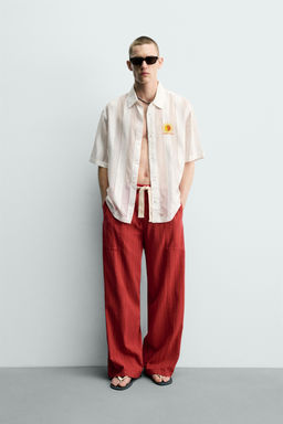 CAMISA JACQUARD RAYAS BORDADO / Blanco