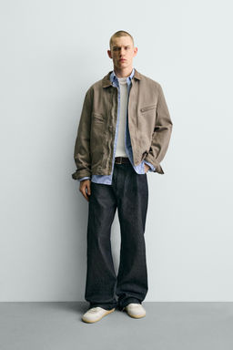 CAZADORA CROPPED FIT CUELLO PANA / Khaki