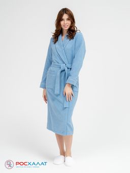 Женский махровый халат с кантом голубой МЗ-32 (62)