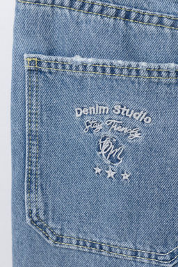 EMBROIDERED FRAYED DENIM BERMUDA SHORTS - Zara фото 4