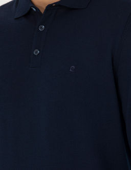 Lacivert Regular Fit Polo Yaka Y_n Kar___ml_ Basic Triko Kazak