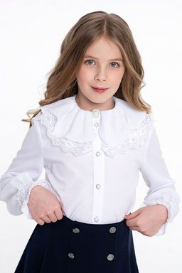 Белая школьная блузка Mooriposh, модель 06111  фото 2