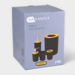 Аксессуары для ванной комнаты SAVANNA Вуди, 6 предметов, мыльница, дозатор, 2 стакана, ёршик, ведро, чёрные фото 6