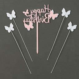 Цена за 7 шт. Топпер для торта «С днём рождения. Бабочки», набор 5 шт., розовый