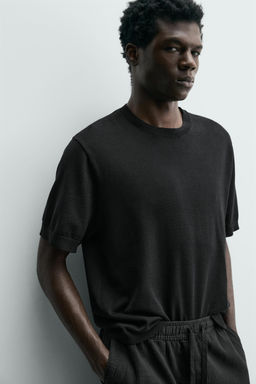 CAMISETA PUNTO LIGERO ALGOD?N / Negro - Zara фото 5