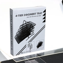 Лоток для бумаг А4, горизонтальный, металлическая сетка, 4 отделения, чёрный