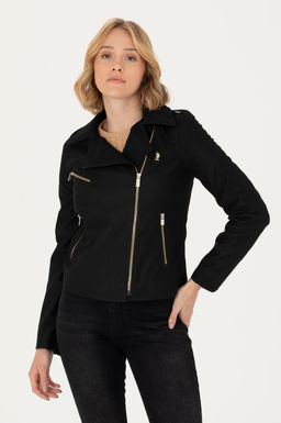 Женская черная кожаная куртка - U.s. polo assn фото 8