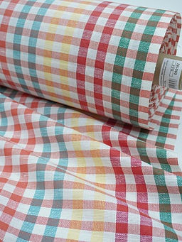 Холст полотенечный Цветная клетка цв.красный/зеленый/бирюзовый, ш.0.5м, лен-30%, хл-70%