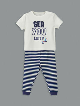 Bisiklet Yaka Bask?l? Erkek Bebek Pijama Tak?m?