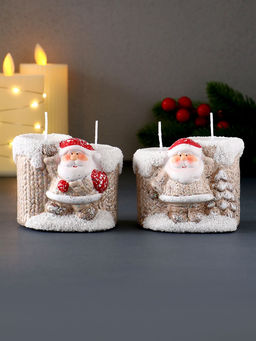 Подсвечник со свечами «Дед Мороз в бежевом кафтане», на 2 свечи, керамика, 7.5×5.5×6.5 см, МИКС