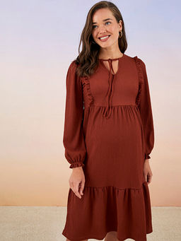 Ba?lamal? Yaka D?z Uzun Kollu Hamile Elbise