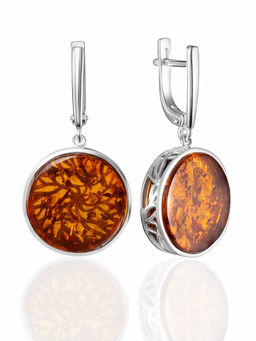 Подвесные серьги с натуральным янтарём коньячного цвета Бельтайн