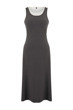Wardrobe Essentials-Antrasit Renk Bloklu Bodycon Havuz Yaka Maxi Orme Elbise TWOSS26EL00157