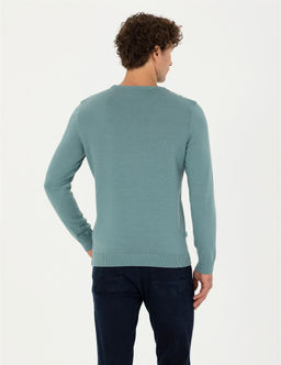 Koyu Mint Slim Fit Bisiklet Yaka Basic Triko Kazak - Pierre cardin фото 5