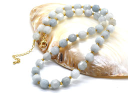 Бусы граненые из кальцита цв.аквамарин 8*10мм, 49см