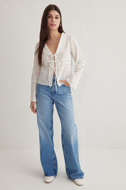 Beyaz Bebe Yaka Onu Baglamal? Brode Dokuma Gomlek TWOSS25GO00059 - Trendyolmilla фото 2