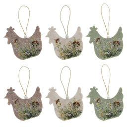 Набор из 6-ти изделий декоративных подвесных "Курица/Петух" (7,5*0,5*7,5), L25 W9 H1,5 см