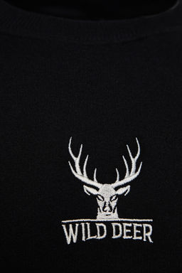 Siyah Oversize/Genis Kesim Uzun Kol Hayvan Nak?sl? Sweatshirt TMNAW24SW00169