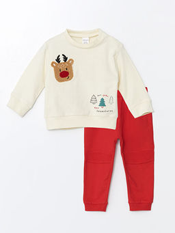 Bisiklet Yaka Uzun Kollu Bask?l? Erkek Bebek Sweatshirt ve E?ofman Alt 2li Tak?m