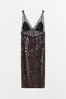 CONTRASTING SEQUIN AND LACE MIDI DRESS - Zara фото 6