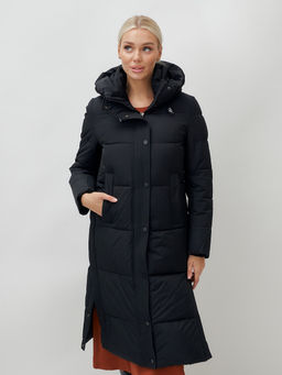 Пальто утепленное стеганное зимнее с капюшоном женское черного цвета 9601Ch - Holdluck фото 14