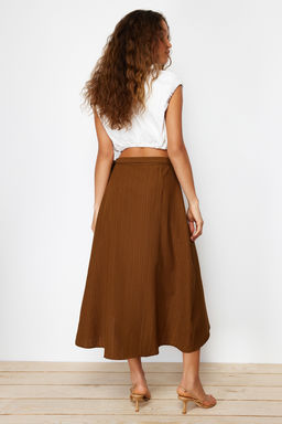 TRENDYOLMILLA Camel Kruvaze Kapama Baglama Detayl? Midi Dokuma Etek TWOSS24ET00052 фото 14