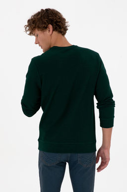 Erkek Regular Fit Bisiklet Yaka Koyu Ye_il Sweatshirt