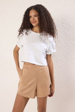 TRENDYOLMILLA Siyah Regular/Normal Kal?p Yuksek Bel K?sa Esnek Orme Sort TWOSS21SR0086 фото 11