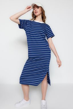 Lacivert Cizgili Y?rtmac Detayl? Shift/Duz Maxi Orme Elbise TWOSS23EL00690 - Trendyolmilla фото 3