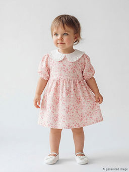 K?z Bebek Bebe Yaka ?i?ekli Poplin Elbise