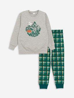 Bisiklet Yaka Bask?l? Uzun Kollu Erkek ?ocuk Pijama Tak?m?