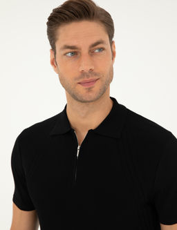 Siyah Slim Fit Fermuarl_ Polo Yaka Triko Ti__rt - Pierre cardin фото 2
